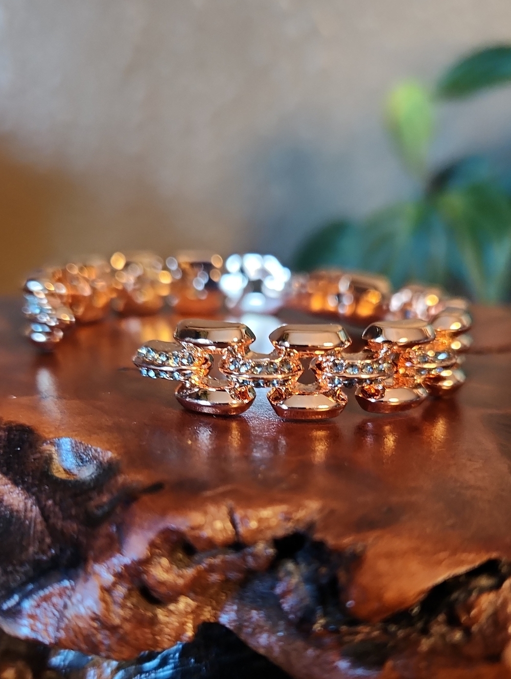 bp Rose Gold Link Bracelet with Crystal Accents, Hinged